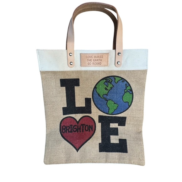 Brighton Limited Edition Jute Tan and Red Love‎ Earth Tote Bag  MSRP $129 - Picture 15 of 16